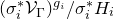 left parenthesis sigma Subscript i Superscript asterisk Baseline script upper V Subscript normal upper Gamma Baseline right parenthesis Superscript g Super Subscript i Baseline divided by sigma Subscript i Superscript asterisk Baseline upper H Subscript i