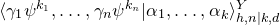 left angle bracket gamma 1 psi Superscript k 1 Baseline comma ellipsis comma gamma Subscript n Baseline psi Superscript k Super Subscript n Superscript Baseline vertical bar alpha 1 comma ellipsis comma alpha Subscript k Baseline right angle bracket Subscript h comma n vertical bar k comma d Superscript upper Y