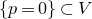 left brace p equals 0 right brace subset of upper V
