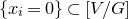 left brace x Subscript i Baseline equals 0 right brace subset of left bracket upper V divided by upper G right bracket