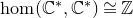 hom left parenthesis double struck upper C Superscript asterisk Baseline comma double struck upper C Superscript asterisk Baseline right parenthesis approximately equals double struck upper Z