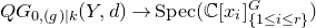 upper Q upper G Subscript 0 comma left parenthesis g right parenthesis vertical bar k Baseline left parenthesis upper Y comma d right parenthesis right arrow upper S p e c left parenthesis double struck upper C left bracket x Subscript i Baseline right bracket Subscript left brace 1 less than or equals i less than or equals r right brace Superscript upper G Baseline right parenthesis