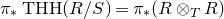 pi Subscript asterisk Baseline upper T upper H upper H left parenthesis upper R divided by upper S right parenthesis equals pi Subscript asterisk Baseline left parenthesis upper R circled times Subscript upper T Baseline upper R right parenthesis