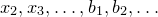 x 2 comma x 3 comma ellipsis comma b 1 comma b 2 comma ellipsis