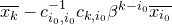 x Subscript k Baseline overbar minus c Subscript i 0 comma i 0 Superscript negative 1 Baseline c Subscript k comma i 0 Baseline beta Superscript k minus i 0 Baseline x Subscript i 0 Baseline overbar