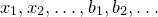 x 1 comma x 2 comma ellipsis comma b 1 comma b 2 comma ellipsis