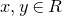 x comma y element of upper R