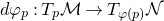 d phi Subscript p Baseline colon upper T Subscript p Baseline script upper M right arrow upper T Subscript phi left parenthesis p right parenthesis Baseline script upper N