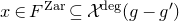x element of upper F Superscript normal upper Z normal a normal r Baseline subset of or equal to script upper X Superscript normal d normal e normal g Baseline left parenthesis g minus g Superscript prime Baseline right parenthesis