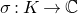 sigma colon upper K right arrow double struck upper C