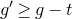 g prime greater than or equals g minus t