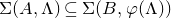 normal upper Sigma left parenthesis upper A comma normal upper Lamda right parenthesis subset of or equal to normal upper Sigma left parenthesis upper B comma phi left parenthesis normal upper Lamda right parenthesis right parenthesis