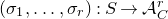 left parenthesis sigma 1 comma ellipsis comma sigma Subscript r Baseline right parenthesis colon upper S right arrow script upper A Subscript upper C Superscript r