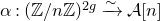 alpha colon left parenthesis double struck upper Z divided by n double struck upper Z right parenthesis Superscript 2 g Baseline ModifyingAbove right arrow With tilde script upper A left bracket n right bracket