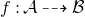 f colon script upper A right dashed arrow script upper B