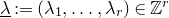 lamda underbar colon equals left parenthesis lamda 1 comma ellipsis comma lamda Subscript r Baseline right parenthesis element of double struck upper Z Superscript r