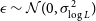 epsilon tilde script upper N left parenthesis 0 comma sigma Subscript log upper L Superscript 2 Baseline right parenthesis