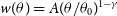 w left parenthesis theta right parenthesis equals upper A left parenthesis theta divided by theta 0 right parenthesis Superscript 1 minus gamma