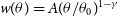 w left parenthesis theta right parenthesis equals upper A left parenthesis theta divided by theta 0 right parenthesis Superscript 1 minus gamma