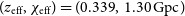 left parenthesis z Subscript normal e normal f normal f Baseline comma chi Subscript normal e normal f normal f Baseline right parenthesis equals left parenthesis 0.339 comma 1.30 normal upper G normal p normal c right parenthesis