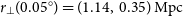 r Subscript up tack Baseline left parenthesis 0.05 Superscript ring Baseline right parenthesis equals left parenthesis 1.14 comma 0.35 right parenthesis normal upper M normal p normal c