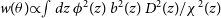 w left parenthesis theta right parenthesis proportional to integral d z phi squared left parenthesis z right parenthesis b squared left parenthesis z right parenthesis upper D squared left parenthesis z right parenthesis divided by chi squared left parenthesis z right parenthesis