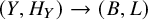 left parenthesis upper Y comma upper H Subscript upper Y Baseline right parenthesis right arrow left parenthesis upper B comma upper L right parenthesis