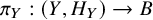 pi Subscript upper Y Baseline colon left parenthesis upper Y comma upper H Subscript upper Y Baseline right parenthesis right arrow upper B