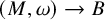 left parenthesis upper M comma omega right parenthesis right arrow upper B