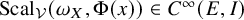 upper S c a l Subscript script upper V Baseline left parenthesis omega Subscript upper X Baseline comma normal upper Phi left parenthesis x right parenthesis right parenthesis element of upper C Superscript infinity Baseline left parenthesis upper E comma upper I right parenthesis