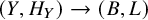 left parenthesis upper Y comma upper H Subscript upper Y Baseline right parenthesis right arrow left parenthesis upper B comma upper L right parenthesis
