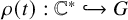 rho left parenthesis t right parenthesis colon double struck upper C Superscript double struck asterisk Baseline right arrow with hook upper G