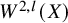 upper W Superscript 2 comma l Baseline left parenthesis upper X right parenthesis