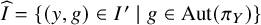 ModifyingAbove upper I With caret equals StartSet left parenthesis y comma g right parenthesis element of upper I Superscript prime Baseline vertical bar g element of upper A u t left parenthesis pi Subscript upper Y Baseline right parenthesis EndSet