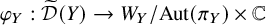 phi Subscript upper Y Baseline colon ModifyingAbove script upper D With tilde left parenthesis upper Y right parenthesis right arrow upper W Subscript upper Y Baseline divided by upper A u t left parenthesis pi Subscript upper Y Baseline right parenthesis times double struck upper C