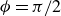 phi equals pi divided by 2