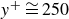 y Superscript plus Baseline approximately equals 250