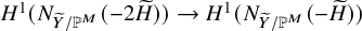 upper H Superscript 1 Baseline left parenthesis upper N Subscript upper Y overtilde divided by double struck upper P Sub Superscript upper M Subscript Baseline left parenthesis minus 2 ModifyingAbove upper H With tilde right parenthesis right parenthesis right arrow upper H Superscript 1 Baseline left parenthesis upper N Subscript upper Y overtilde divided by double struck upper P Sub Superscript upper M Subscript Baseline left parenthesis minus ModifyingAbove upper H With tilde right parenthesis right parenthesis