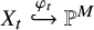 upper X Subscript t Baseline right arrow with hook Overscript phi Subscript t Baseline Endscripts double struck upper P Superscript upper M
