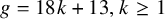 g equals 18 k plus 13 comma k greater than or equals 1