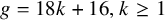 g equals 18 k plus 16 comma k greater than or equals 1