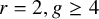 r equals 2 comma g greater than or equals 4
