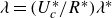 lamda equals left parenthesis upper U Subscript c Superscript asterisk Baseline divided by upper R Superscript asterisk Baseline right parenthesis lamda Superscript asterisk