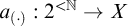 a Subscript left parenthesis dot right parenthesis Baseline colon 2 Superscript less than double struck upper N Baseline right arrow upper X