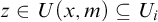 z element of upper U left parenthesis x comma m right parenthesis subset of or equal to upper U Subscript i