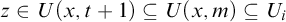z element of upper U left parenthesis x comma t plus 1 right parenthesis subset of or equal to upper U left parenthesis x comma m right parenthesis subset of or equal to upper U Subscript i