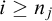 i greater than or equals n Subscript j