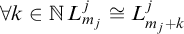 for all k element of double struck upper N upper L Subscript m Sub Subscript j Superscript j Baseline approximately equals upper L Subscript m Sub Subscript j Subscript plus k Superscript j