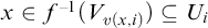 x element of f Superscript negative 1 Baseline left parenthesis upper V Subscript v left parenthesis x comma i right parenthesis Baseline right parenthesis subset of or equal to upper U Subscript i