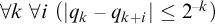 for all k for all i left parenthesis StartAbsoluteValue q Subscript k Baseline minus q Subscript k plus i Baseline EndAbsoluteValue less than or equals 2 Superscript negative k Baseline right parenthesis
